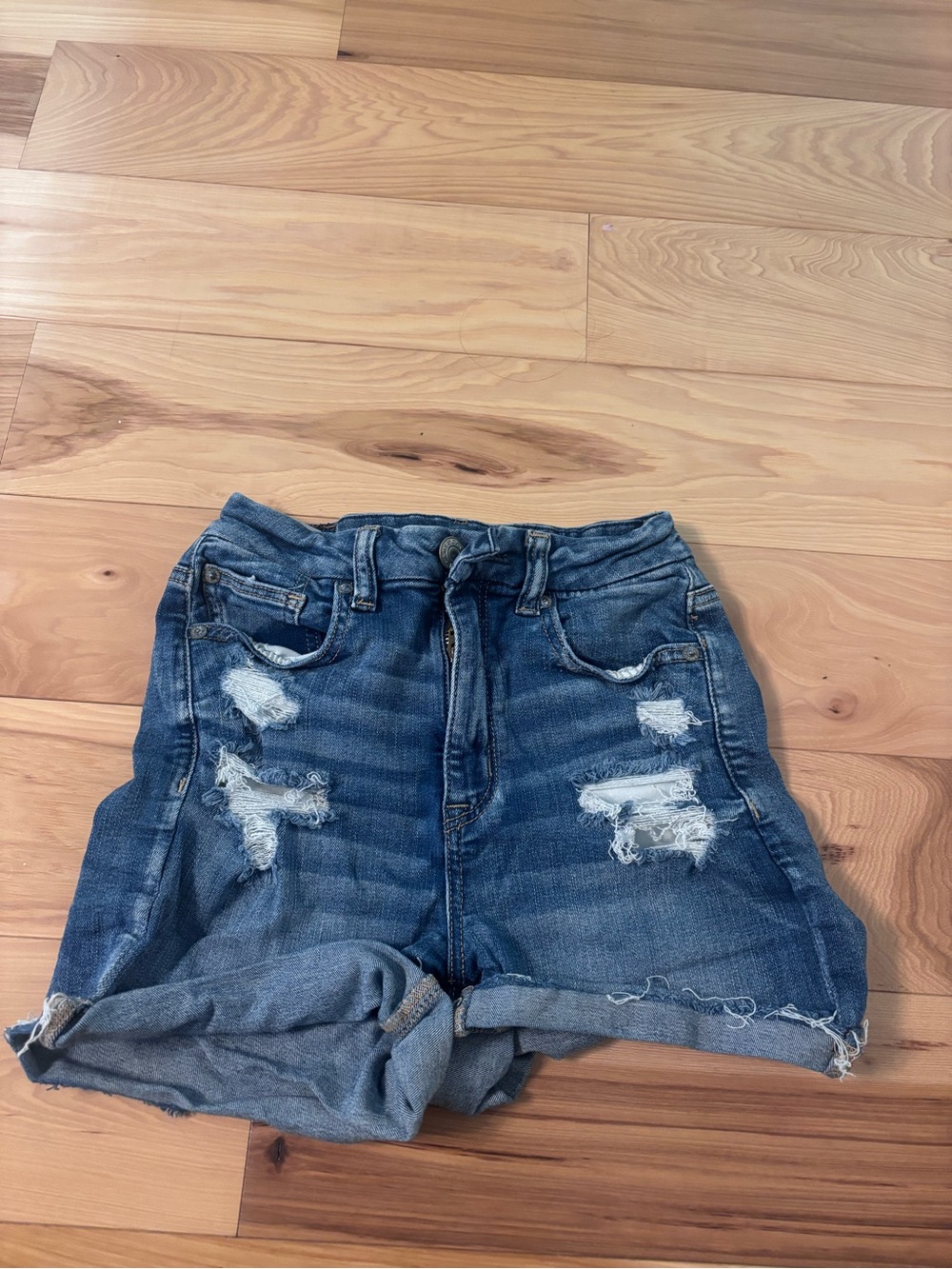Denim Distressed Roll-Cuff Women's Shorts - Blue